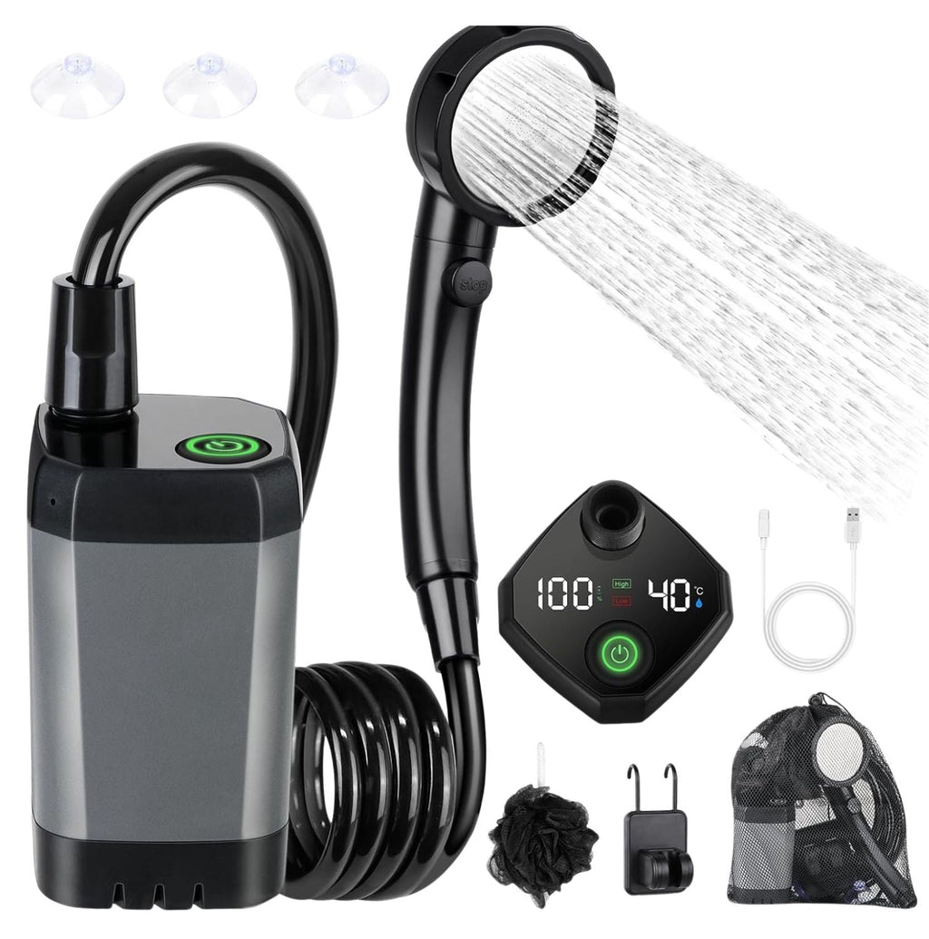 CARVALHO Portable Electric Camping Shower - USB Rechargeable Outdoor Shower Head with 2.2Ah Battery