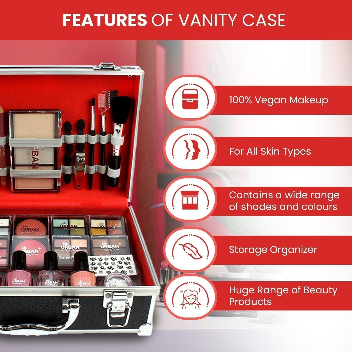 Divine Beauty Vegan French Manicure Makeup Box – 76-Piece Makeup Sets – Includes Eyeshadows, Highlighter, Lipstick, Blush
